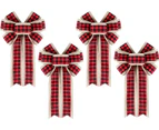 Christmas checkered knots, 4 pieces of buffalo checkered bows Christmas wreath knots Christmas bows burlap ribbon bows black with red checkered bows hangin