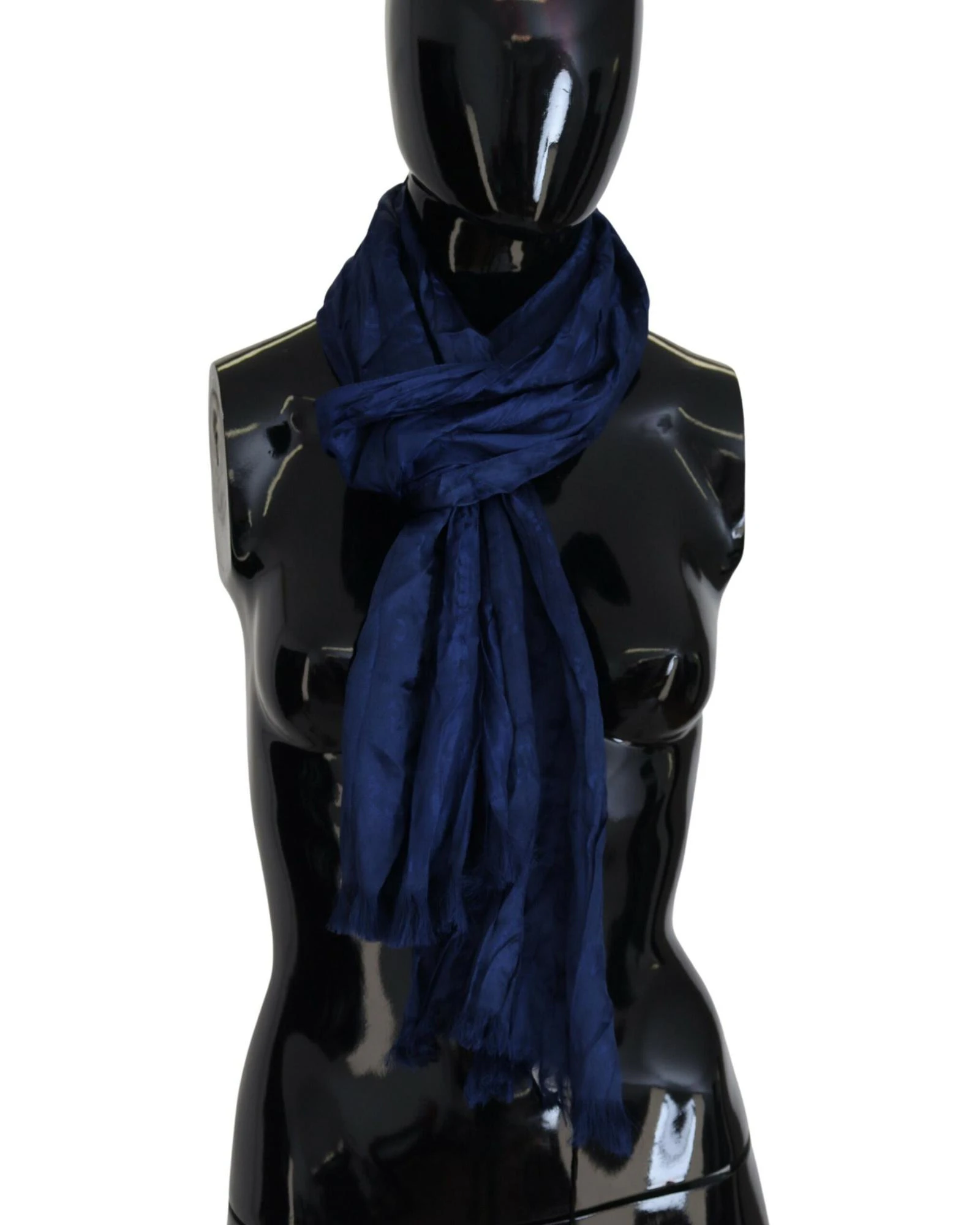 CNC Costume National Womens Silk Scarf with Fringes - Blue