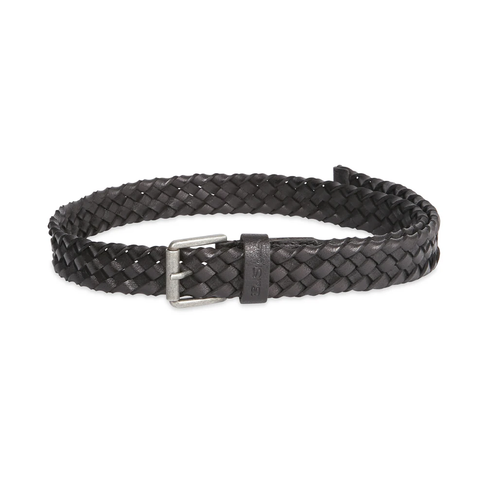 Ben Sherman Men's Woven Braided Leather Fashion Waist Casual Belt Black - Black