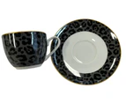 The House of Florence Leopard Edition 80ml Set of 12 Cool Gray and Black Espresso Cup & Saucer Set