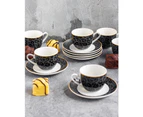 The House of Florence Leopard Edition 80ml Set of 12 Cool Gray and Black Espresso Cup & Saucer Set