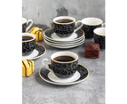 The House of Florence Leopard Edition 80ml Set of 12 Cool Gray and Black Espresso Cup & Saucer Set