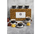 The House of Florence Leopard Edition 80ml Set of 12 Cool Gray and Black Espresso Cup & Saucer Set