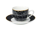 The House of Florence Leopard Edition 80ml Set of 12 Cool Gray and Black Espresso Cup & Saucer Set