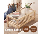 MIUZ Solid Wood Coffee Table Modern Glass Center Table Side End Storage Table