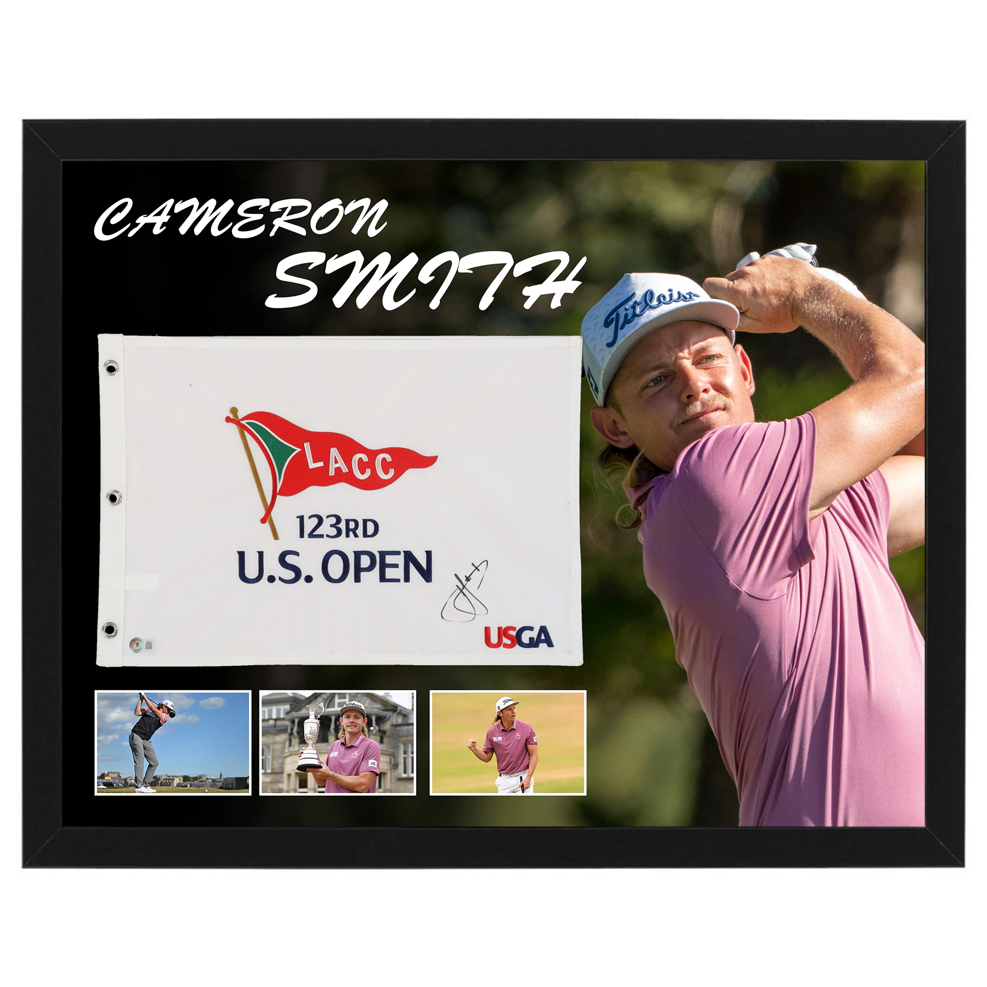 Golf - Cameron Smith Signed & Framed Golf Pin Flag (Beckett Hologram)