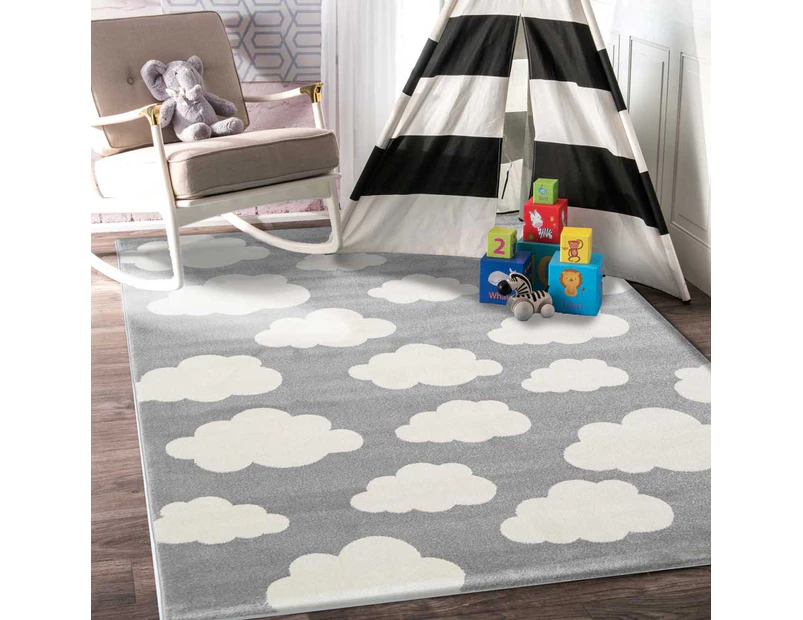 Power Loomed Piccolo  Grey White  Cloud Kids Rug