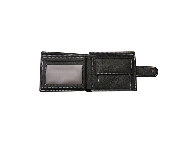 Mens Wallet Black Bi Fold with Top Layer Cowhide Leather Card Slots Coin Pocket