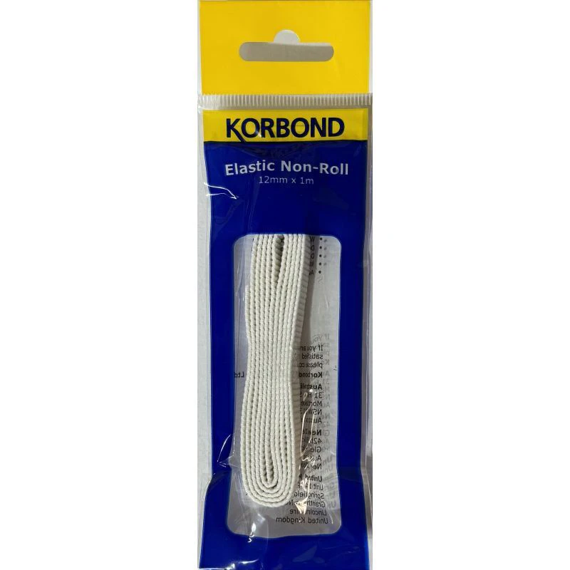 Korbond Elastic Ribbed Non-Roll 12mm WHITE 1 Metre Pack