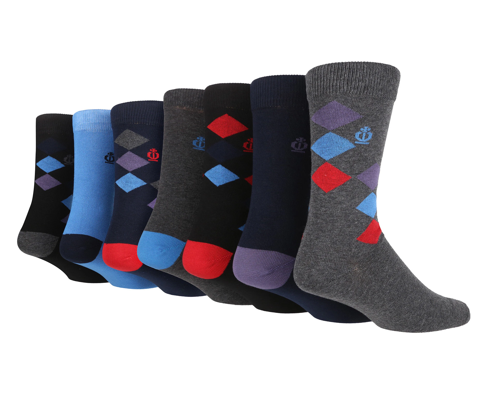 JEFF BANKS Mens Cotton Rich Dress Socks | 7 Pair Multipack For Everyday | Breathable Colourful Socks - Charcoal Diamond