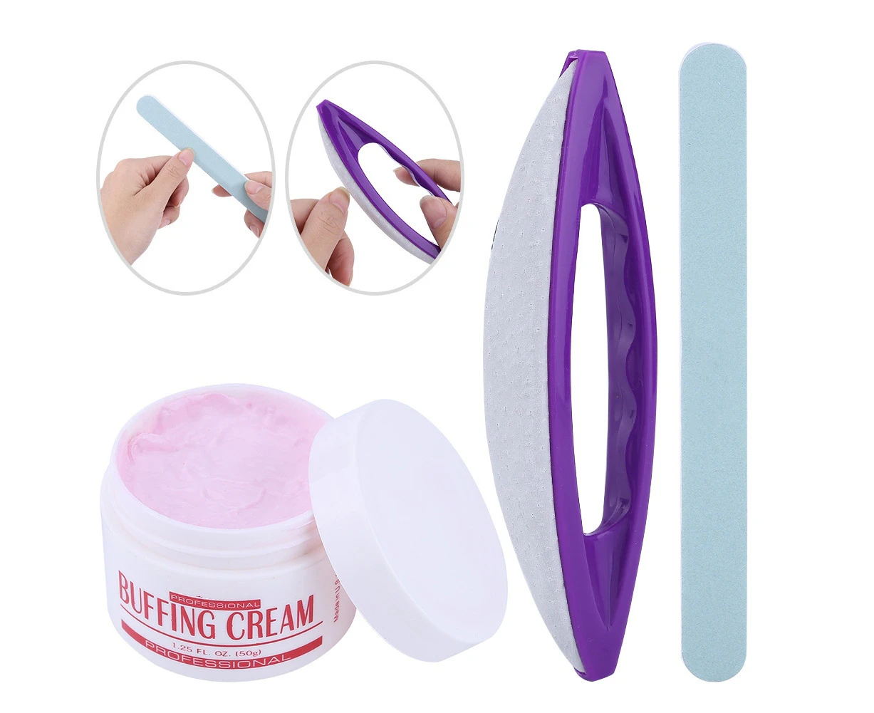 3Pcs/Set Nail Art Waxing Polishing Grinding Buffing Cream Buffer Manicure Kit-Purple