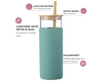 Silicone Sleeve Glass Drinking Cup Valentine's Day Gifts for Her Glass Water Bottle Straw Silicone Protective Sleeve Bamboo Lid - Green