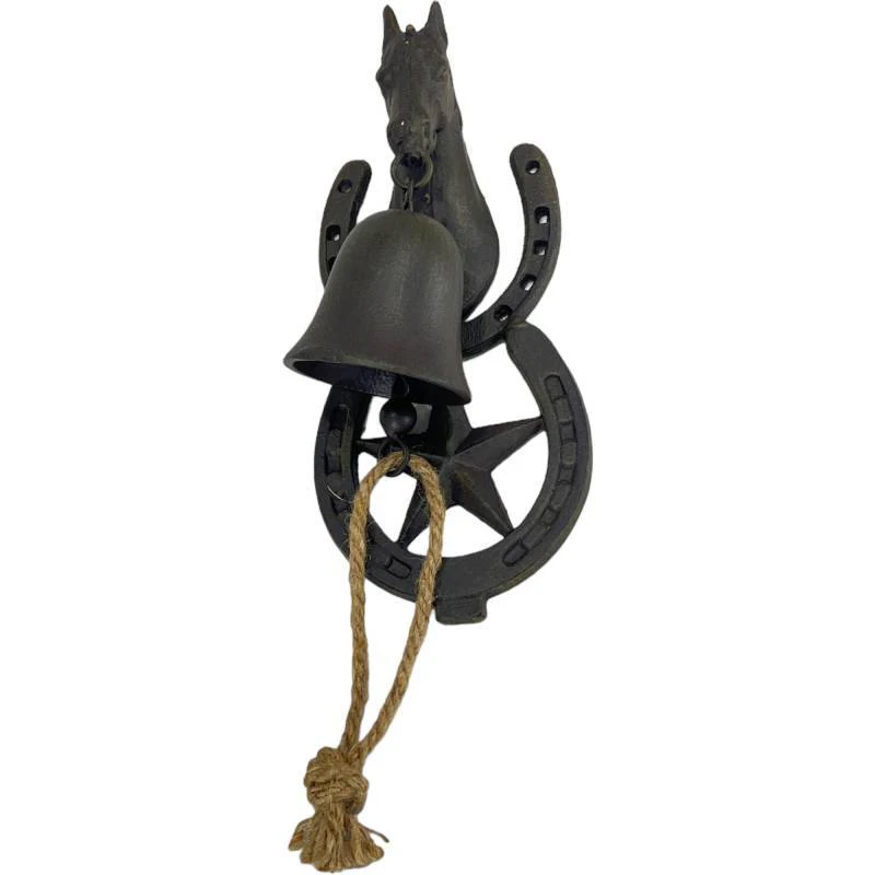 Cast Iron Door Bell Horse Head and Horse Shoe Handcrafted Good Sound