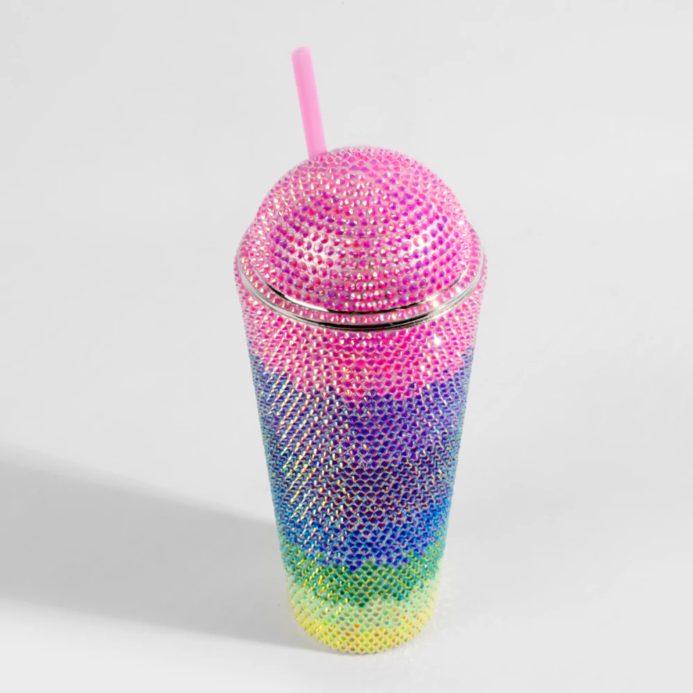 SWIG Bedazzle Cup w Straw Multi Rainbow 670mL