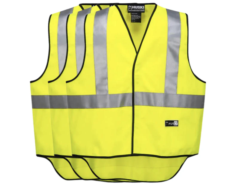 3x HUSKI Hi Vis Patrol Vest 3M Tape Safety Workwear High Visibility Bulk - Yellow
