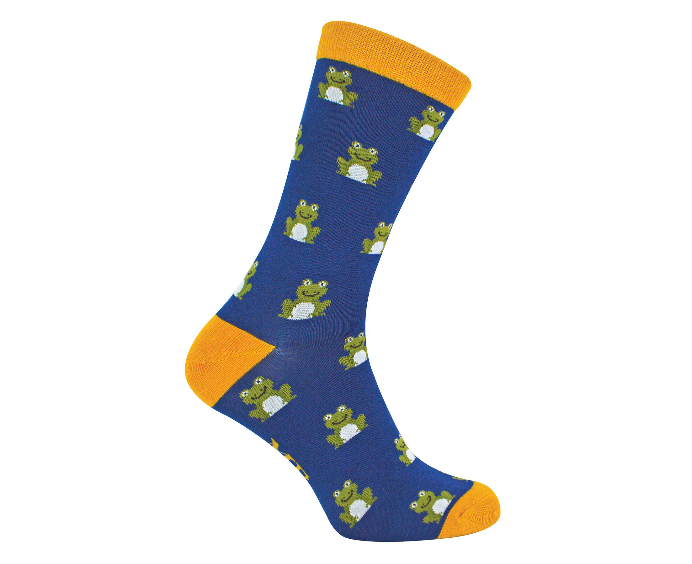 MR HERON - Mens Animal Patterned Design Soft Bamboo Novelty Socks - Frogs (Navy)