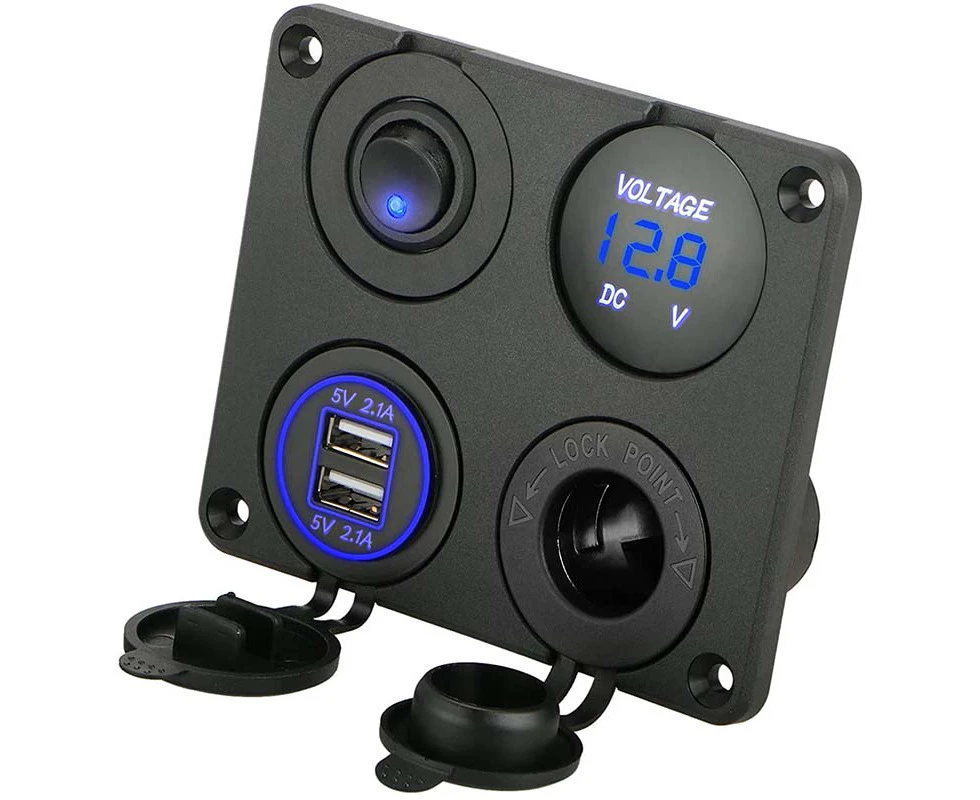 WIWU 4 in 1 Charger Socket Panel 12V 4.2A Dual USB Cigarette Lighter Socket LED Voltmeter-Blue Light