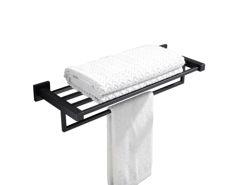 600mm Black Towel Shelf Double Bar Rack Rail Holder Wall Mount SS304