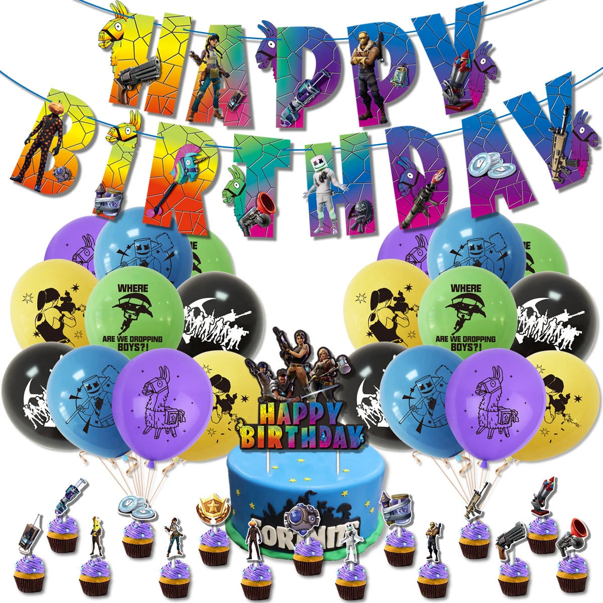 Fortnite Party Supplies Balloons Cake Topper Banner Birthday Decorations