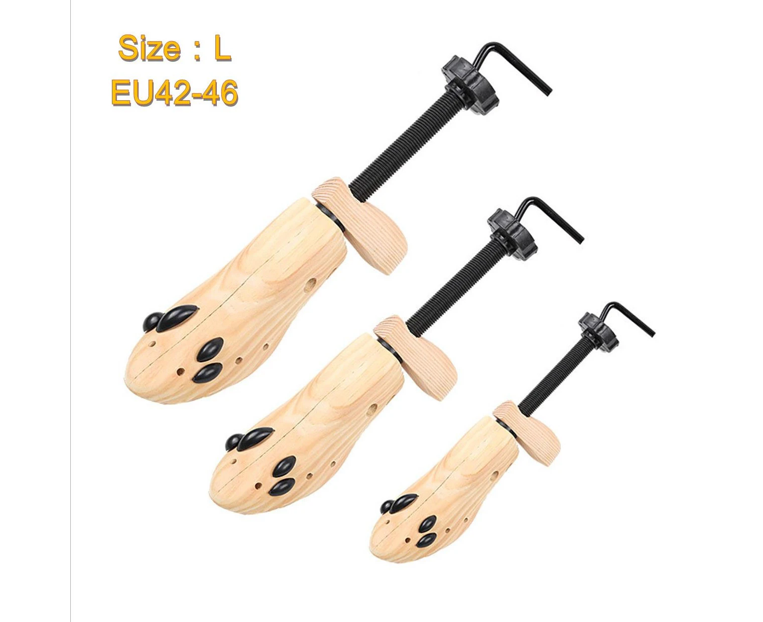 2-Way Wooden Shoe Trees Shaper Stretcher Unisex Adjustable Shoe Expander Keeper - Size L(EU42-46)