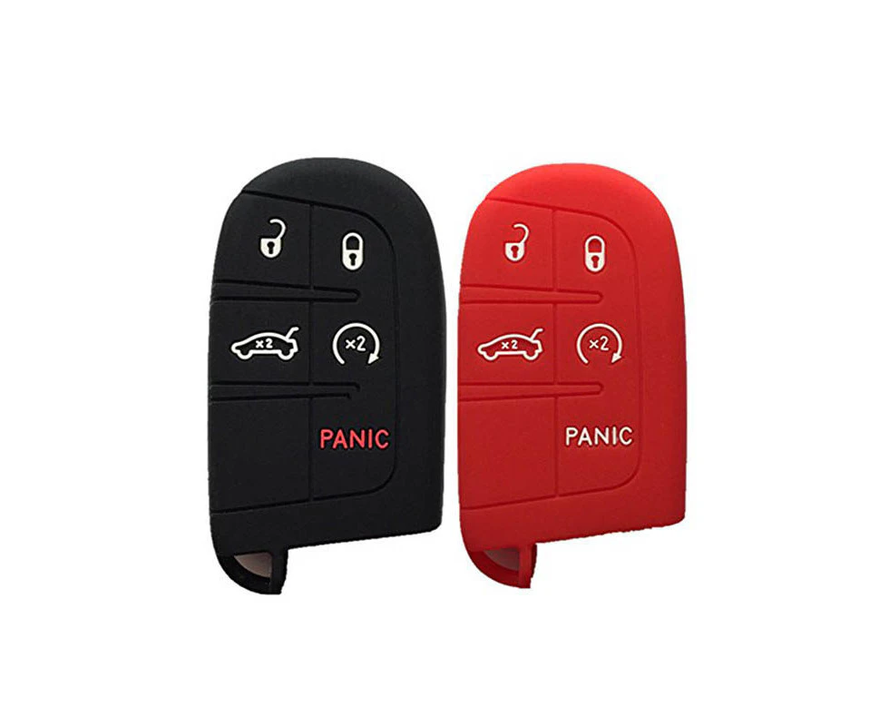 WIWU 2Pcs Smart Key Fob Skin Cover Case for Jeep Fiat Chrysler-Black Red