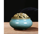 Ceramic incense burner, copper cover, Buddha, antique alloy wire