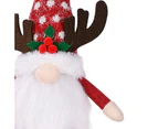 Faceless Doll Super Soft Battery-powered Elk Headgear Design White Whiskers Big Nose Decorative PVC Handmade Christmas Plush Toy Dwarf Doll for Home-Red