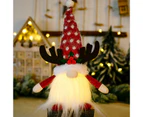 Faceless Doll Super Soft Battery-powered Elk Headgear Design White Whiskers Big Nose Decorative PVC Handmade Christmas Plush Toy Dwarf Doll for Home-Red