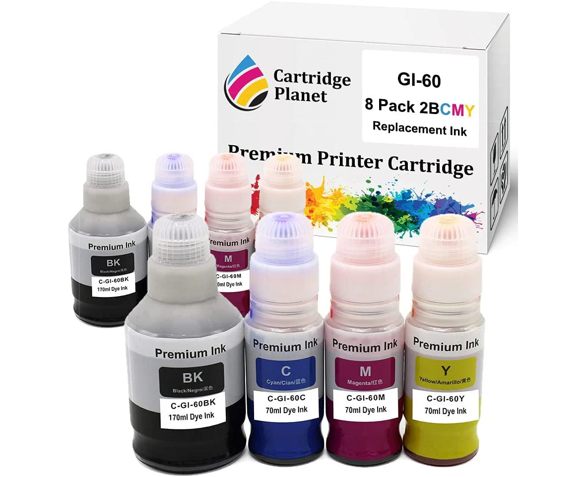 8 Pack (2BK,2C,2M,2Y) Compatible Ink for Canon GI-60 GI60 for Canon G6060 G6065 G7060 G7065