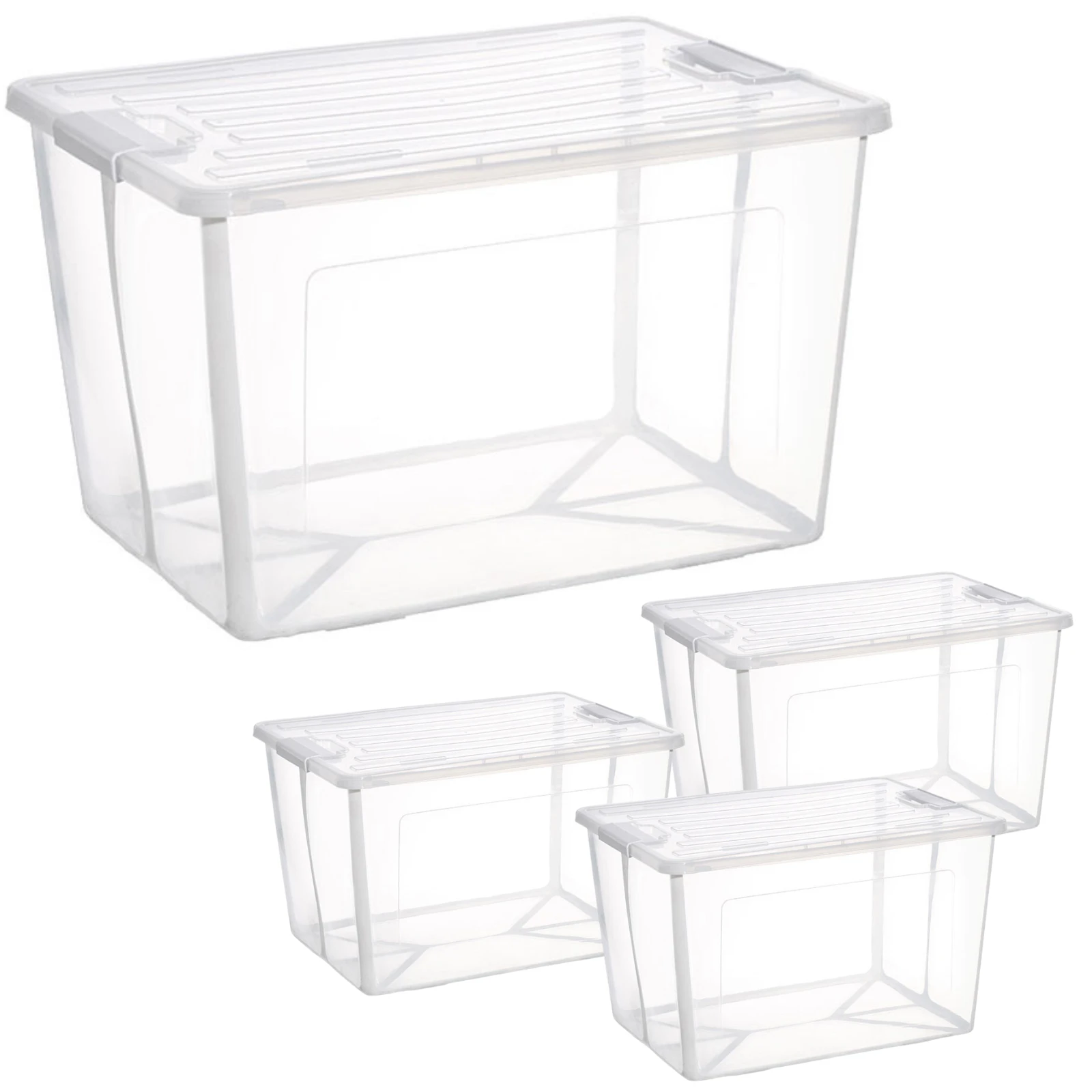 4x 82 Litre Modular Clear Foldable Storage Box with Lid Plastic Tub Collapsible