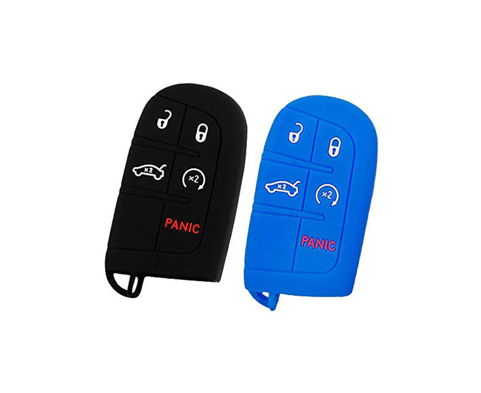 WIWU 2Pcs Smart Key Fob Skin Cover Case for Jeep Fiat Chrysler-Navy Blue