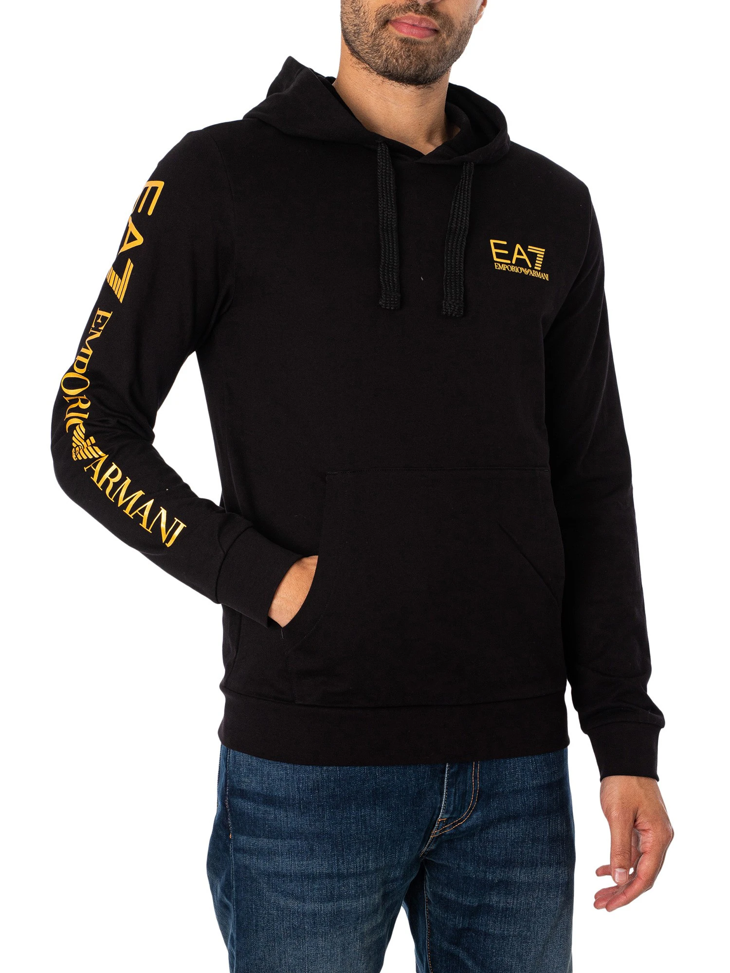 EA7 Men's Logo Pullover Hoodie - Black