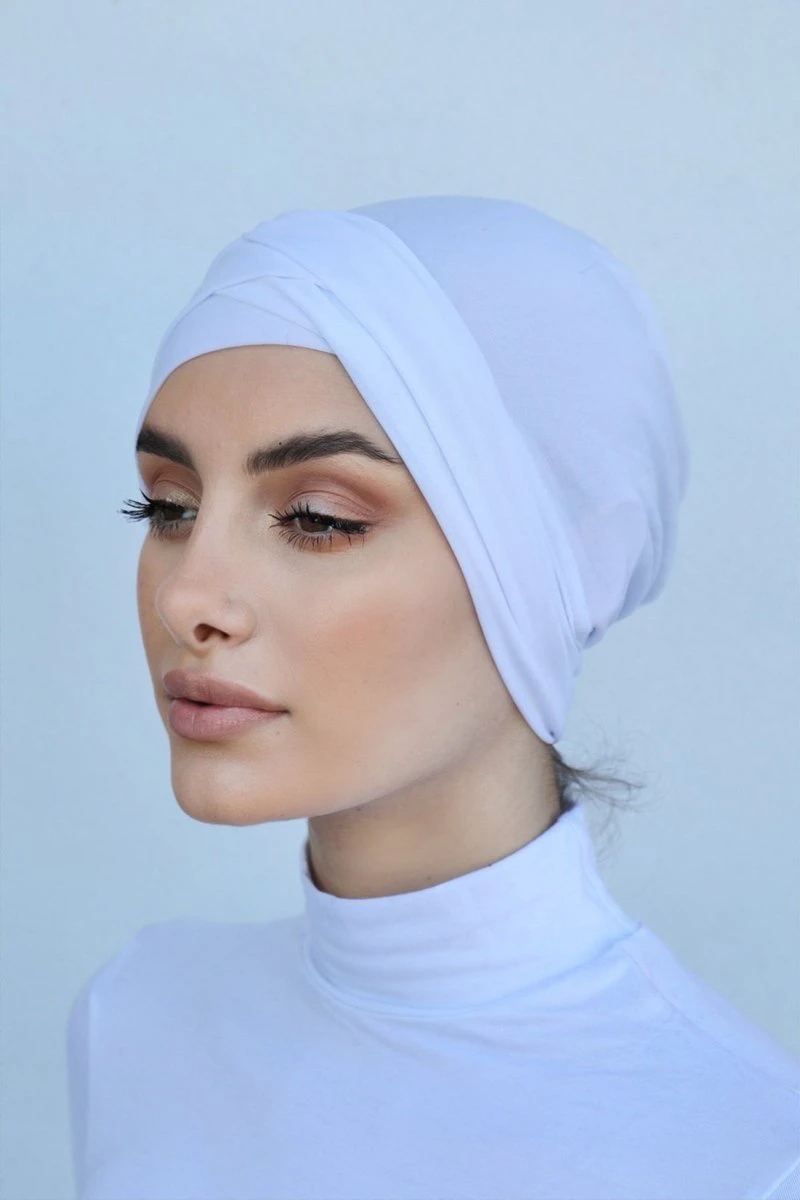 Criss Cross Closed Turban Hijab Cap - White