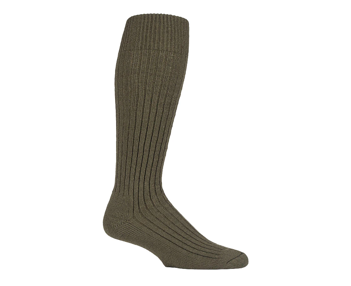 Mens Long Knee High Wool Military Action Army Style Socks for Boots - Khaki Green