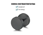 Pair Black Flat Round Barbell Plug Stud Earrings 316 Stainless Steel Mens Unisex