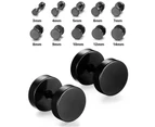 Pair Black Flat Round Barbell Plug Stud Earrings 316 Stainless Steel Mens Unisex