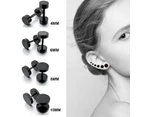 Pair Black Flat Round Barbell Plug Stud Earrings 316 Stainless Steel Mens Unisex