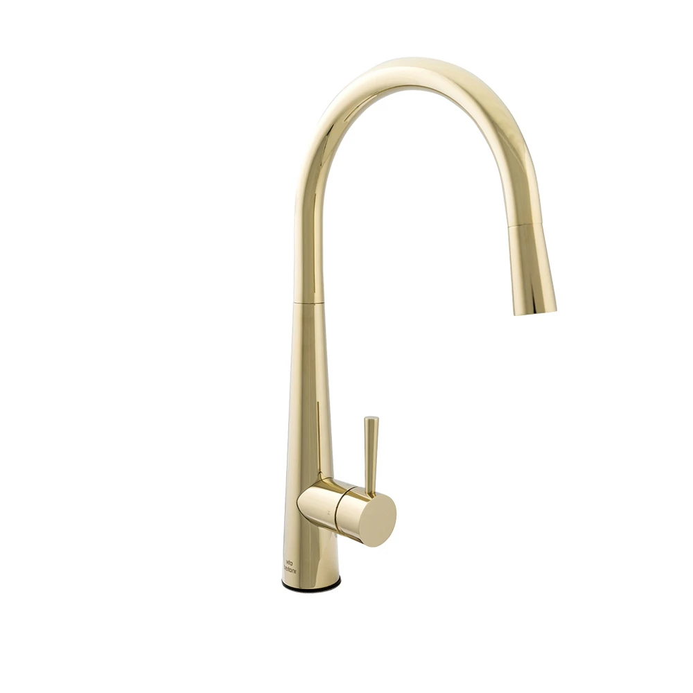 VITO BERTONI NUOVA CALARE Round Pull Out Kitchen Mixer Tap - Gooseneck - Champagne Gold