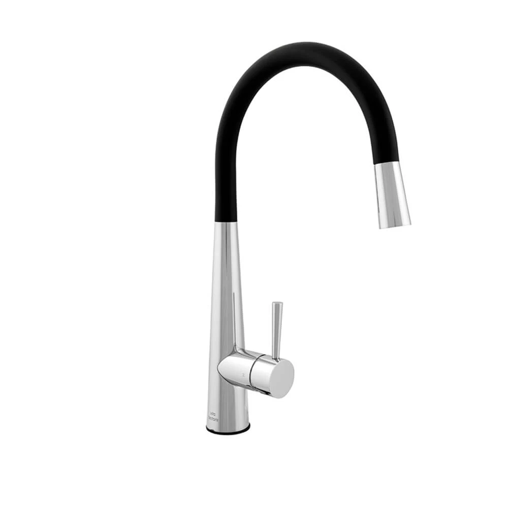 VITO BERTONI NUOVA CALARE Round Pull Out Kitchen Mixer Tap - Gooseneck - Matte Black and Chrome