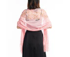 Lace Bride Shawl Stylish Floral Tassels Decor Evening Shawl for Party-Pink