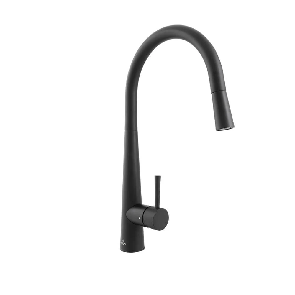 VITO BERTONI NUOVA CALARE Round Pull Out Kitchen Mixer Tap - Gooseneck - Matte Black