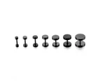 Pair Black Flat Round Barbell Plug Stud Earrings 316 Stainless Steel Mens Unisex