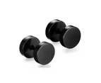 Pair Black Flat Round Barbell Plug Stud Earrings 316 Stainless Steel Mens Unisex