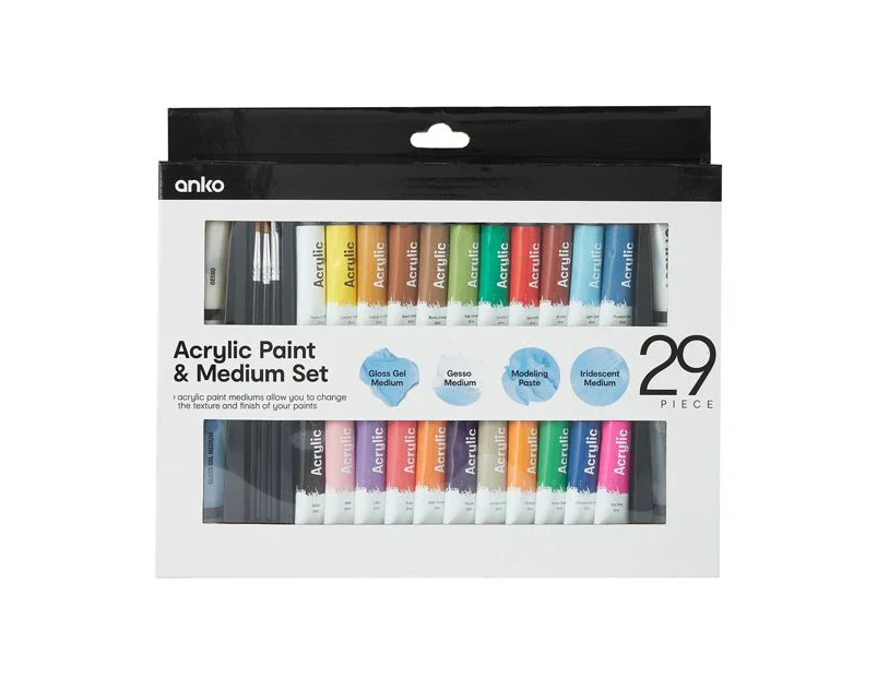 Acrylic Paint & Medium Set, 29 Pack - Anko