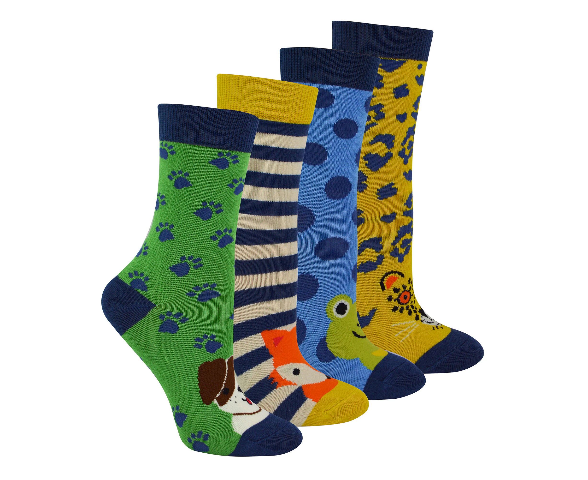 Miss Sparrow - 4 Pack Boys Bamboo Socks | Kids Novelty Animal Pattern Socks in a Gift Box - Assorted