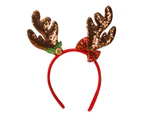 Non-slip Red Festive Christmas Headband Anlter Bell Decor Shiny Head Hoop Banquet Dressing Supplies-Coffee
