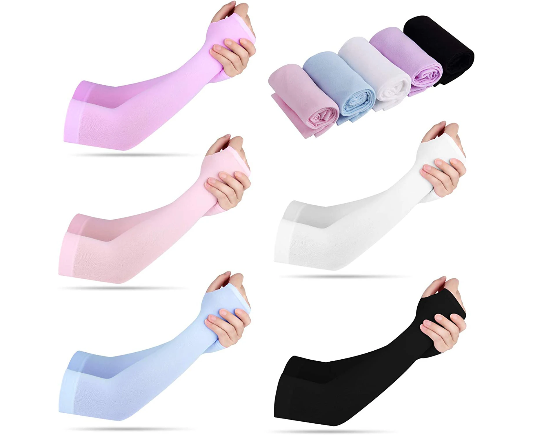 10 Pairs Sun Protection Sleeves Cooling Sleeves Arm Sleeves for Men Women with Thumb Hole for Driving, Golfing, Fishing