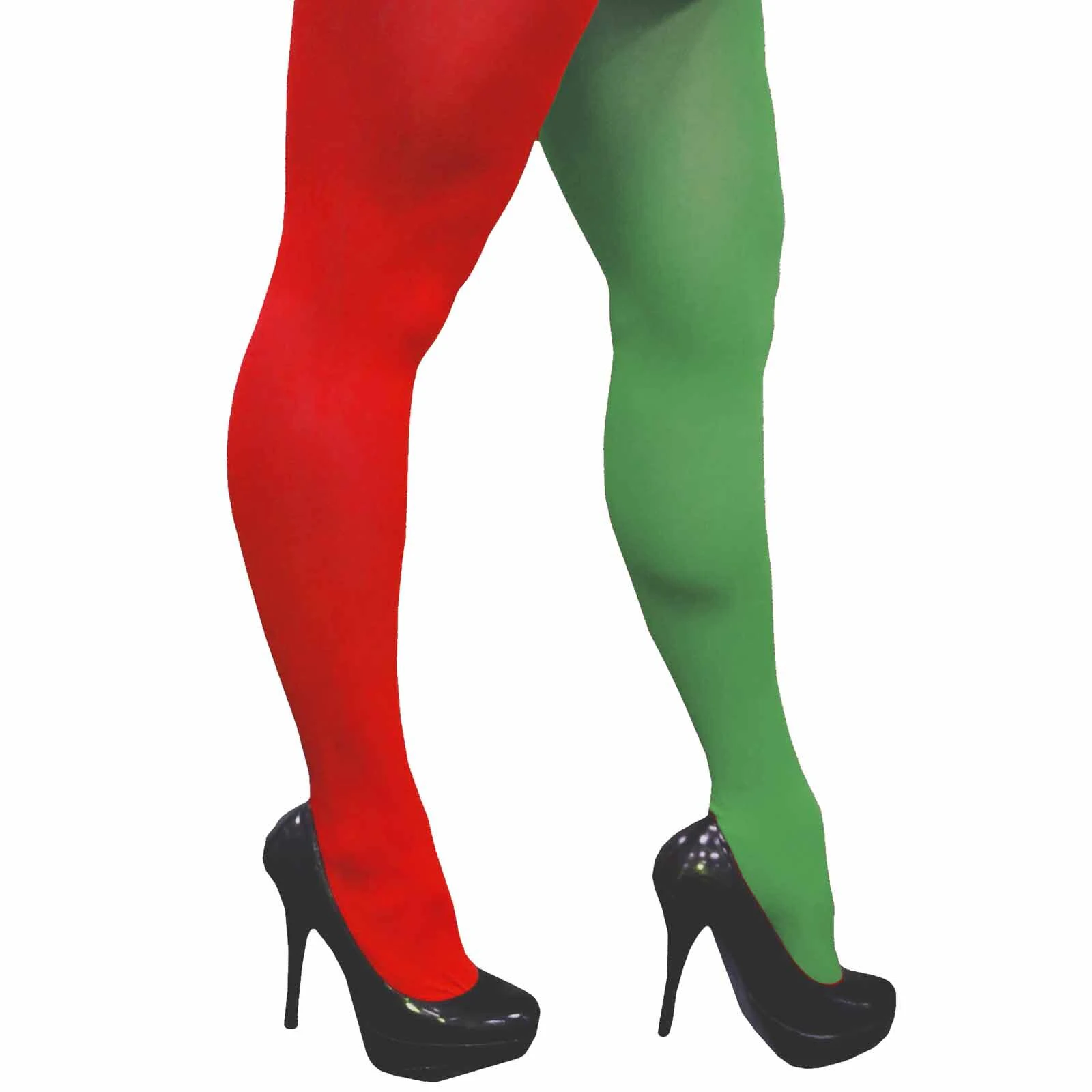 Elf Green & Red Opaque Tights (Costume Accessory) - Adult Size