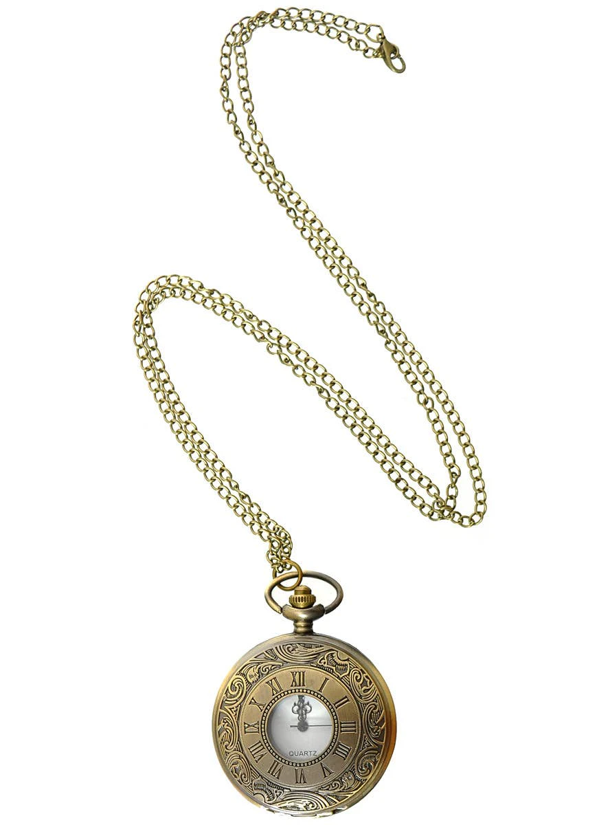 Novelty Gold Pocket Watch on Chain Costume Accessory - Genuine Heaven Costumes - New