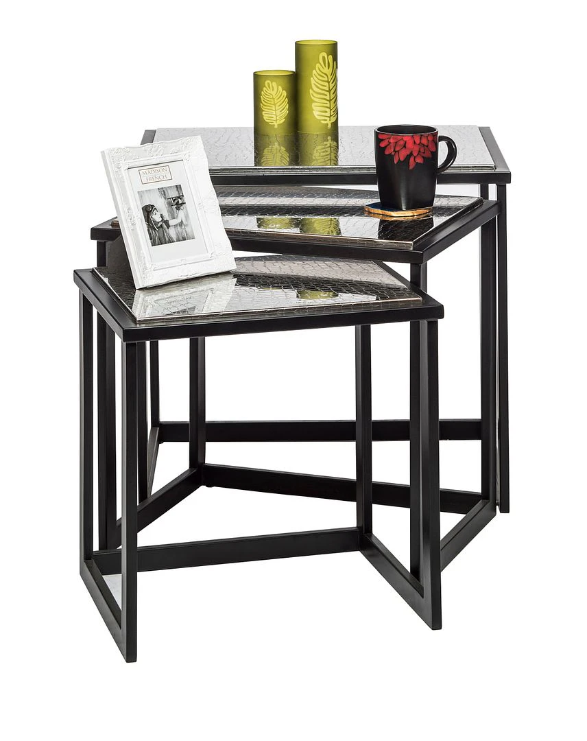 Black Iron Nested Tables With Stainless Steel Top In Set Of 3